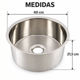 Medidas del lavaplatos: 40 cm de diámetro y 21,5 cm de profundidad