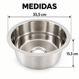 Medidas del lavaplatos: 35,5 cm de diámetro y 15,5 cm de profundidad