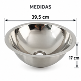 Medidas del lavamanos esférico con pestaña: boca de 39,5 cm y fondo de 17 cm