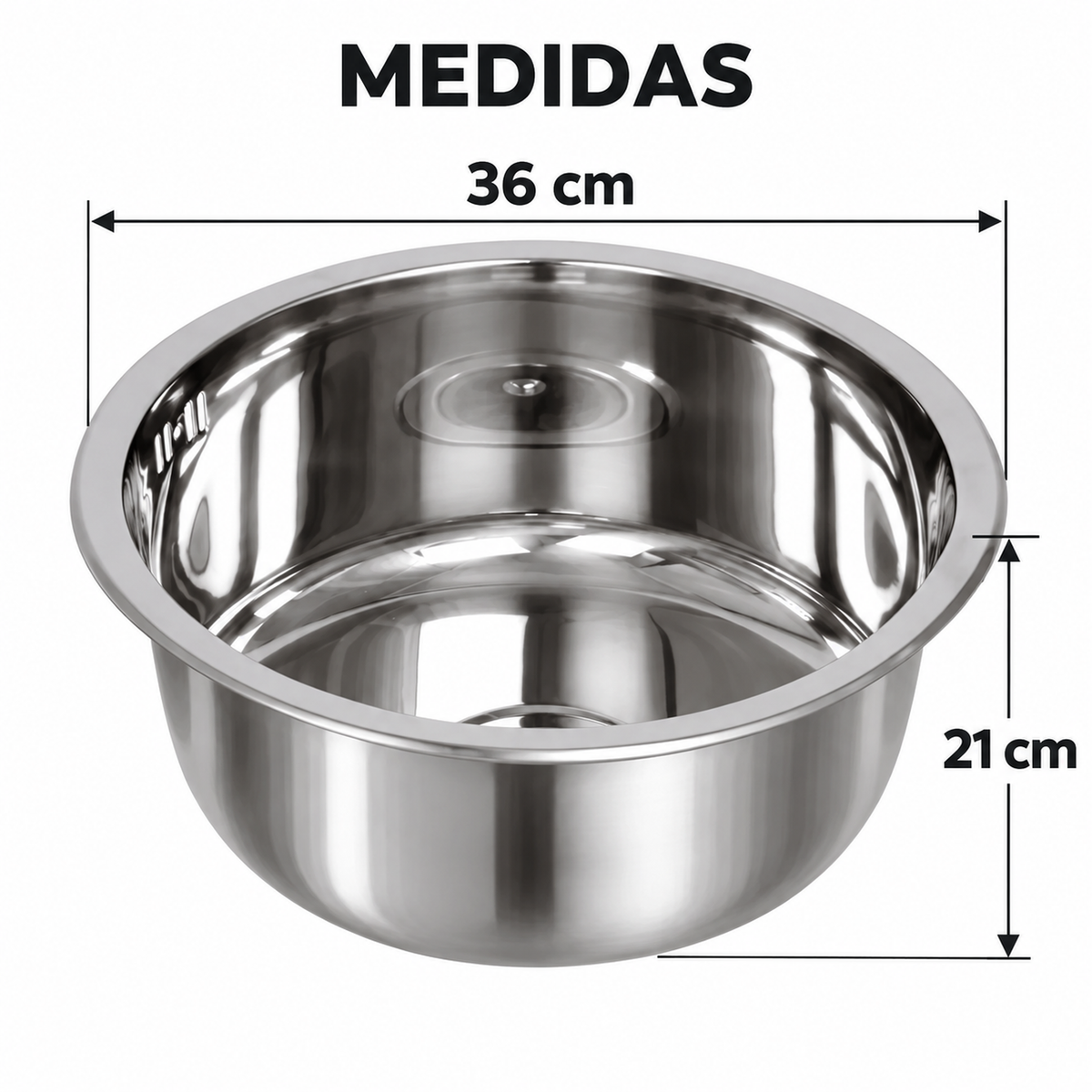 Medidas del lavaplatos: 36 cm de diámetro y 21 cm de profundidad
