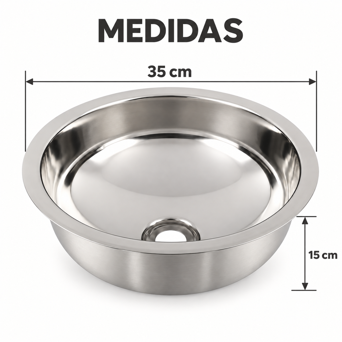 Medidas del lavamanos tubular: 35 cm de diámetro y 15 cm de profundidad