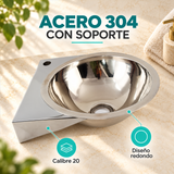 Detalle del lavamanos redondo de acero 304 calibre 20 con soporte