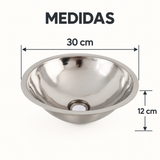 Medidas del lavamanos redondo: 30 cm de ancho y 12 cm de profundidad