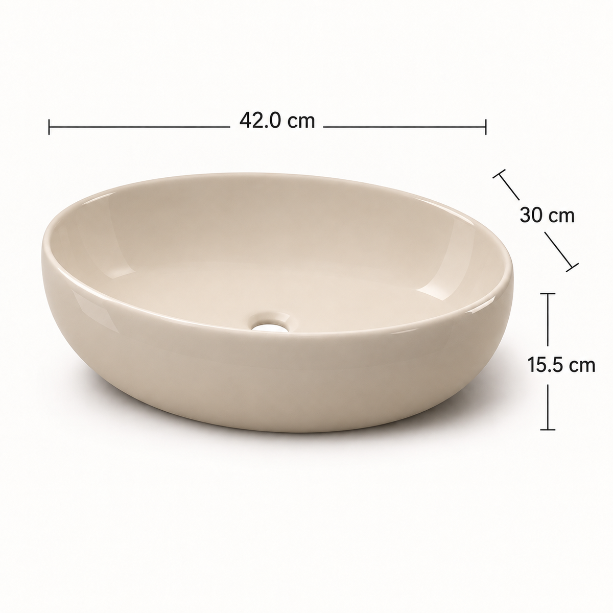 Lavamanos Sobreponer Ovalado Beige en Porcelana 42 x 30 x 15.5 cm