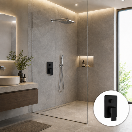 Monocontrol Ducha Negro Mate con Salida a Tina | Mezclador Moderno para BañoMonocontrol Ducha Negro Mate con Salida a Tina | Mezclador Moderno para Baño