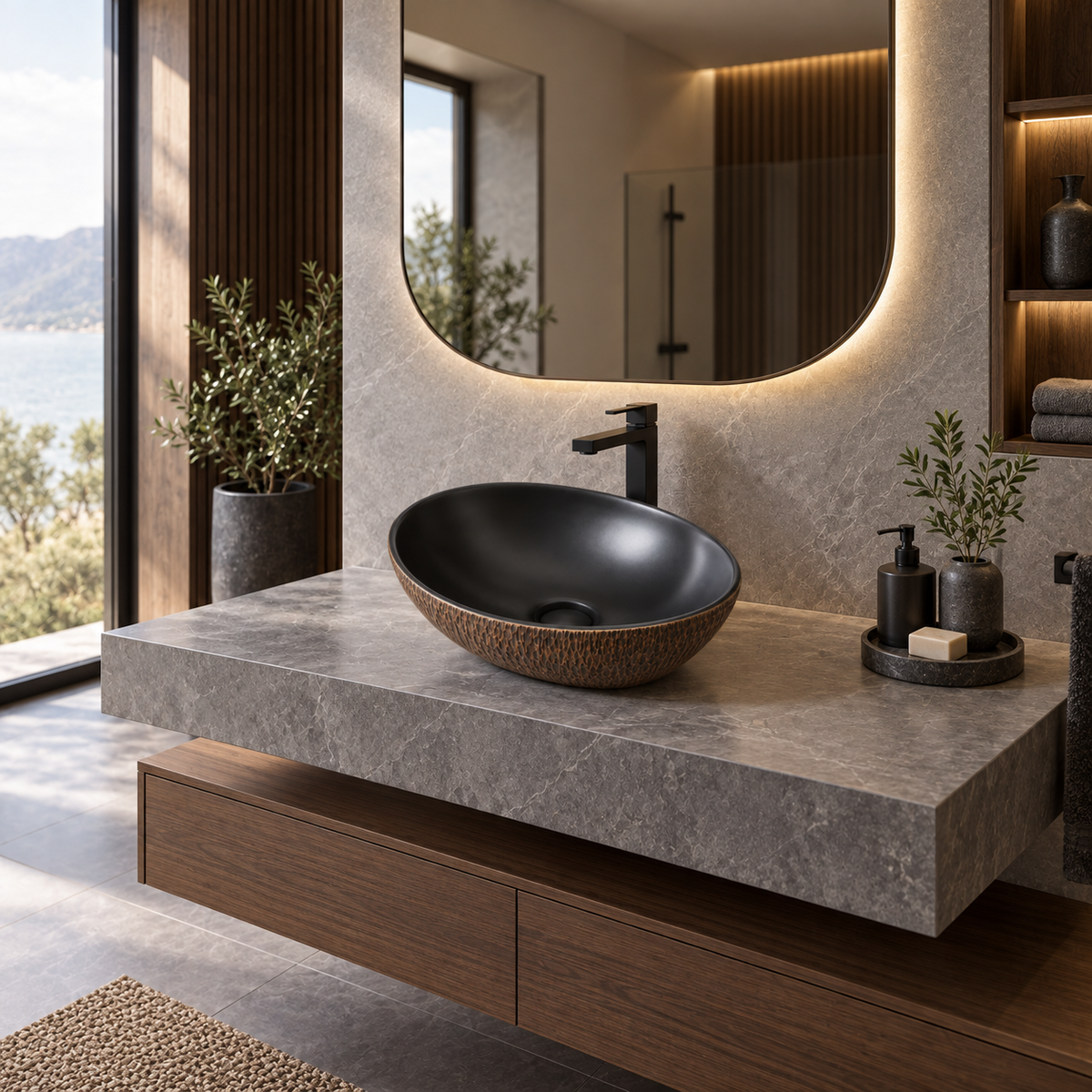 Lavamanos Sobreponer Gondor 40 X 32,5 X 14 Cm en ambiente de baño