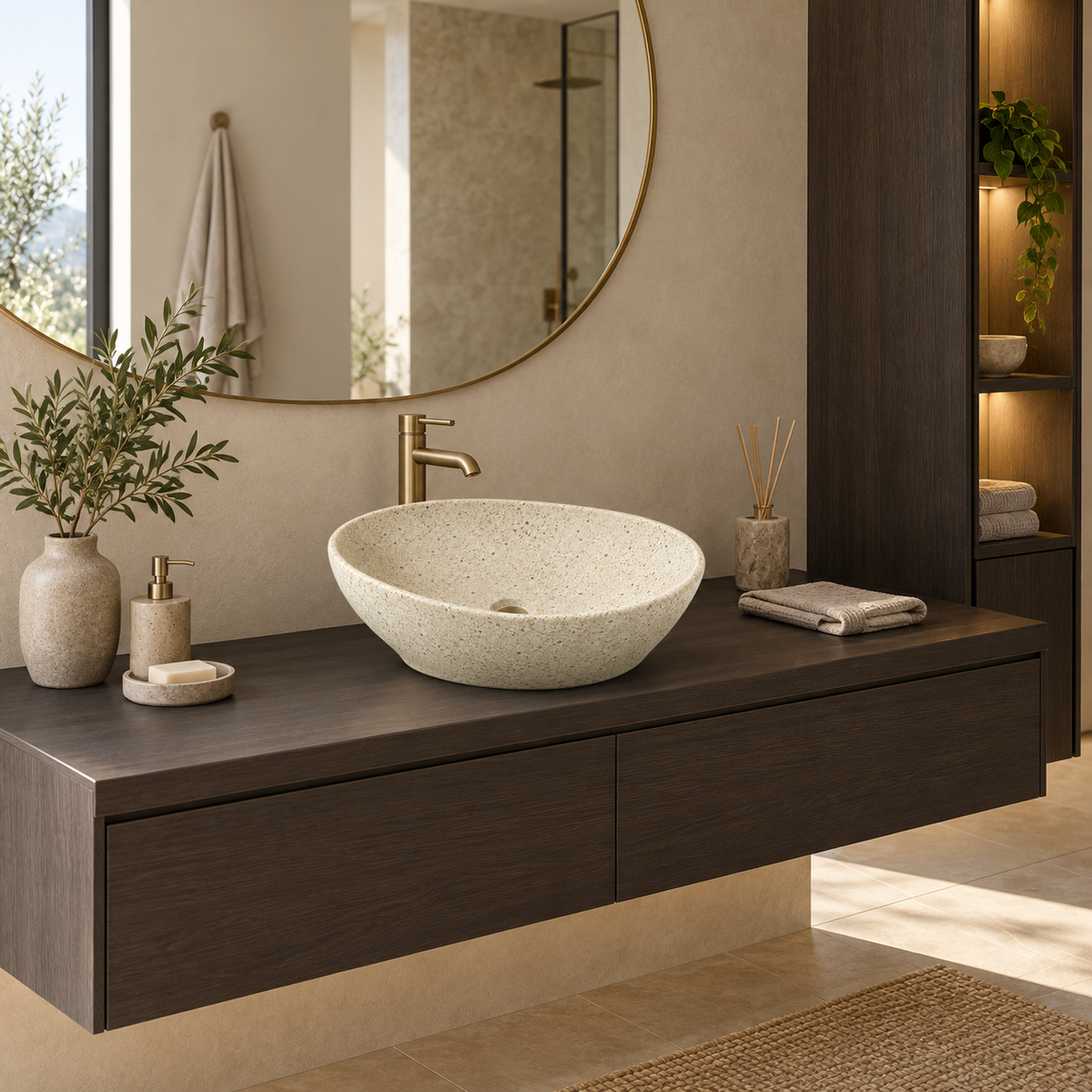 Lavamanos Sobreponer Grecia 40 X 32,5 X 14 Cm en ambiente de baño