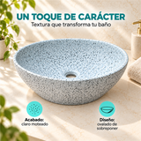 Detalle del acabado claro moteado y diseño ovalado de sobreponer