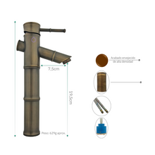 Grifo Monocontrol Llave Alta, Tipo Bambú, Cuello Recto Corto