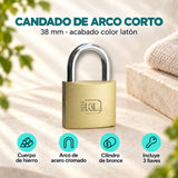 Características de candado de hierro arco corto color latón 38 mm