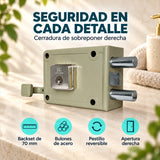 Características de cerradura de sobreponer doble pasador derecha 70 mm