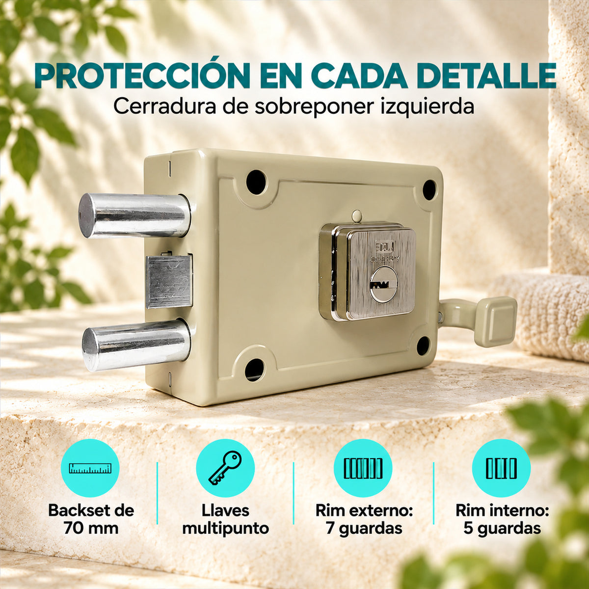 Características de cerradura de sobreponer multipunto izquierda 70 mm