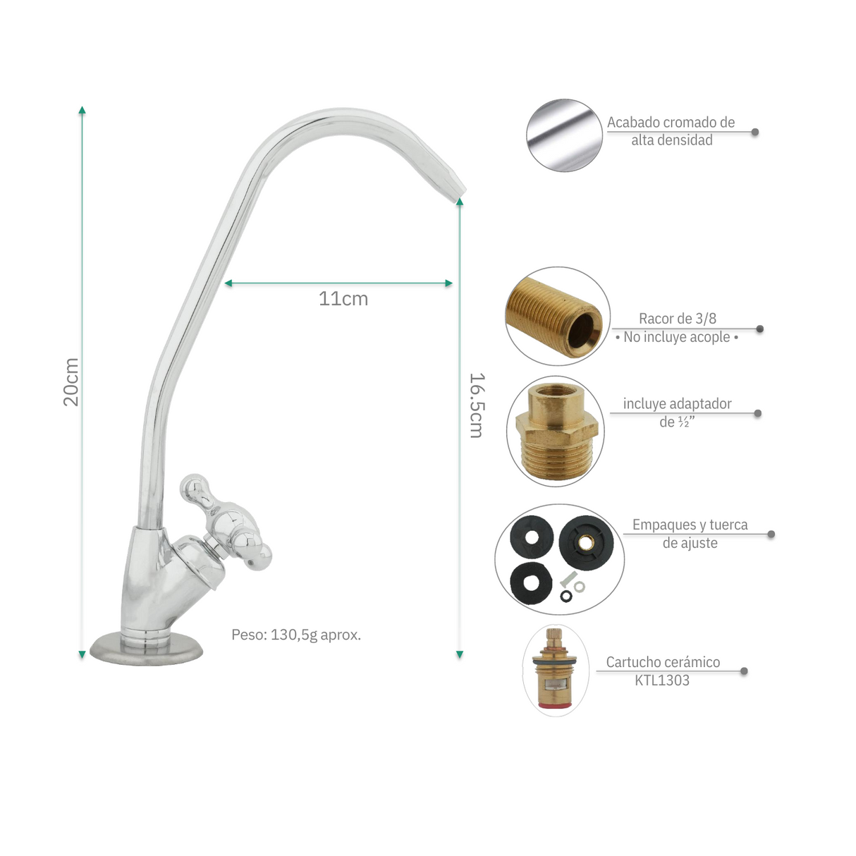 Llave Lavaplatos Filtro Agua Cuello Alargado Manija Palanca