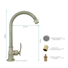 Llave Lavaplatos Base Curva Cuello Ganso Satinada