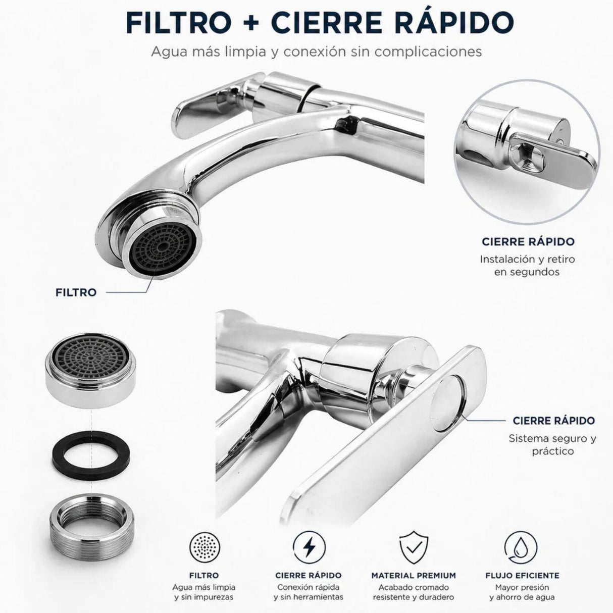 Kit Lavamanos Colgar Blanco 29x29 cm + Llave Cromada Palanca + Desagüe Push Sifón Flexible Completo Baño