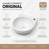 Kit Lavamanos Colgar Blanco 29x29 cm + Llave Cromada Palanca + Desagüe Push Sifón Flexible Completo Baño