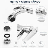 Kit Lavamanos Colgar Bone 29x29 cm + Llave Cromada Palanca + Desagüe Push Sifón Flexible Completo Baño