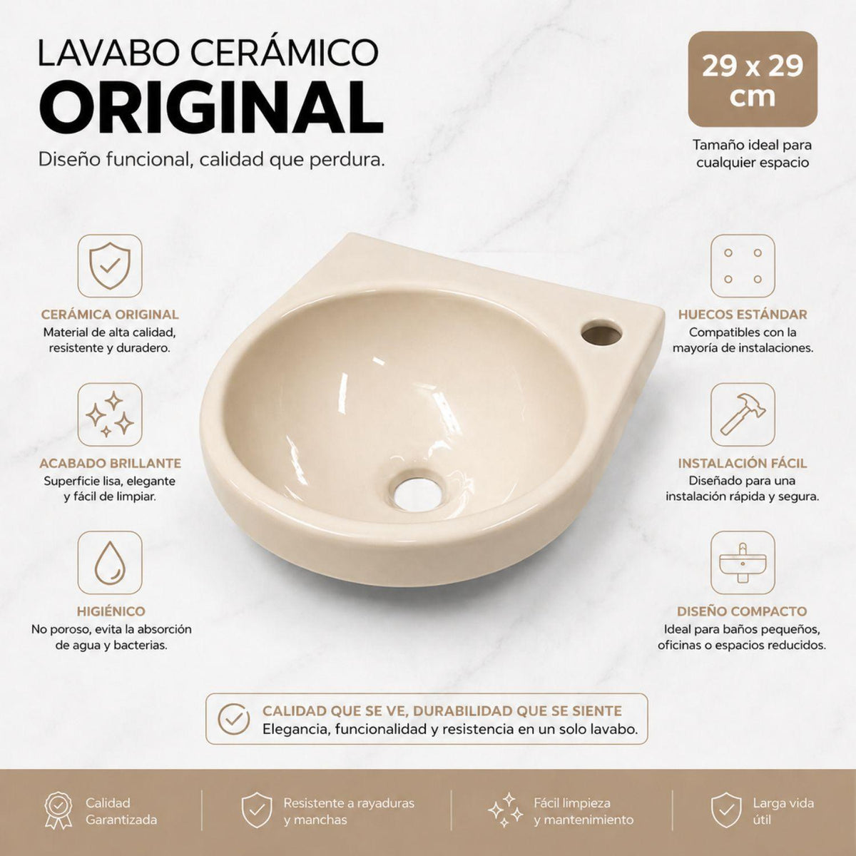 Kit Lavamanos Colgar Bone 29x29 cm + Llave Cromada Palanca + Desagüe Push Sifón Flexible Completo Baño