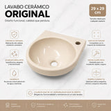 Kit Lavamanos Colgar Bone 29x29 cm + Llave Cromada Palanca + Desagüe Push Sifón Flexible Completo Baño
