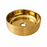 Kit Lavamanos Redondo Dorado Tipo Vessel 36.5 cm + Grifería Alta Cascada Oro + Desagüe Push Premium para Baño Moderno