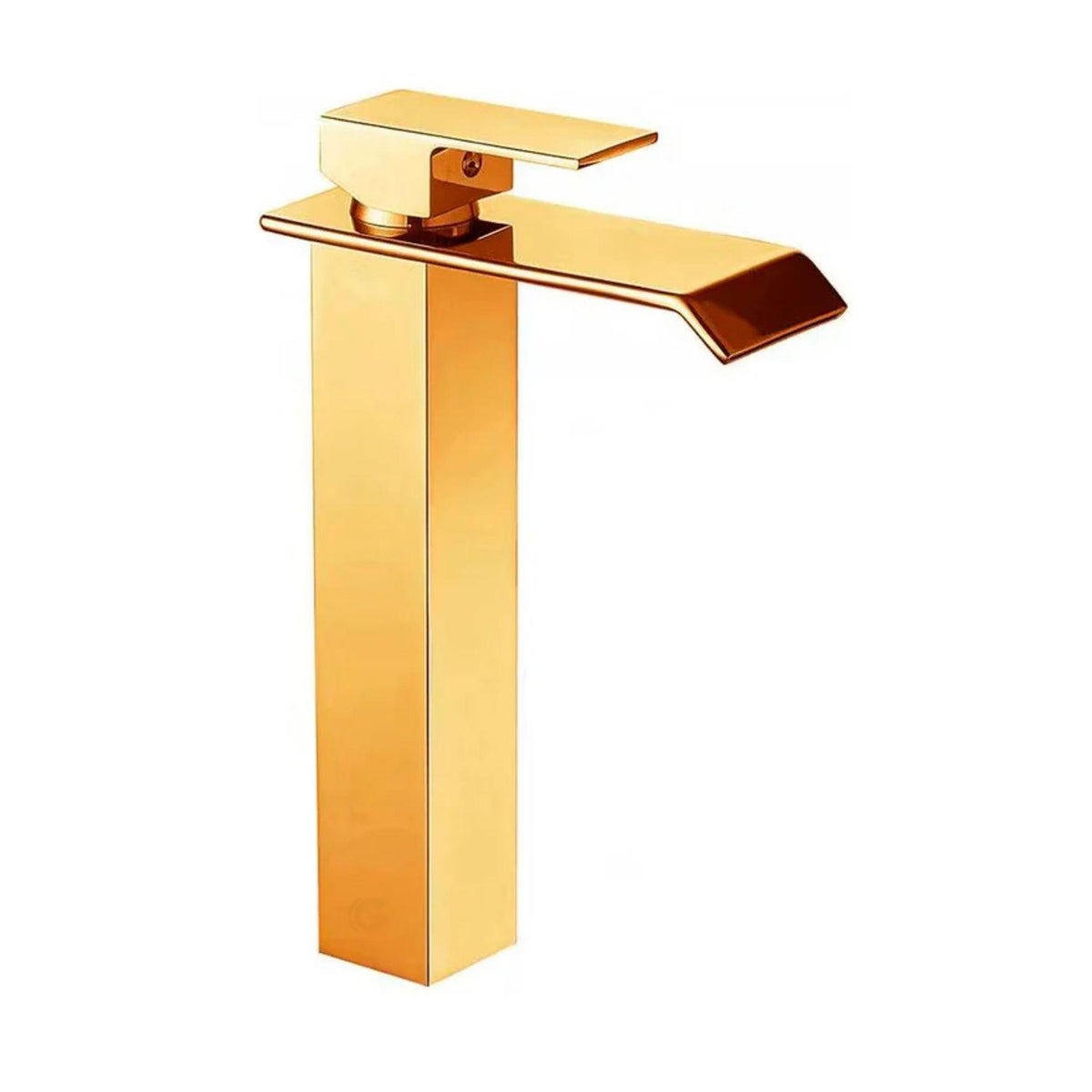 Kit Lavamanos Redondo Dorado Tipo Vessel 36.5 cm + Grifería Alta Cascada Oro + Desagüe Push Premium para Baño Moderno