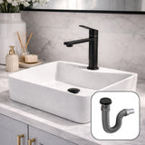 Kit Lavamanos Sobreponer Rectangular Blanco 40x30 cm + Grifería Baja Negra + Sifón Push Negro – Baño Moderno Completo