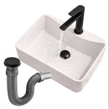 Kit Lavamanos Sobreponer Rectangular Blanco 40x30 cm + Grifería Baja Negra + Sifón Push Negro – Baño Moderno Completo