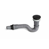 Kit Lavamanos Vessel Alpha Negro y Plateado 36x36 cm + Grifería Alta Negra Tokio + Sifón Push Integrado Premium | Combo Moderno para Baño