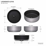 Kit Lavamanos Vessel Alpha Negro y Plateado 36x36 cm + Grifería Alta Negra Tokio + Sifón Push Integrado Premium | Combo Moderno para Baño