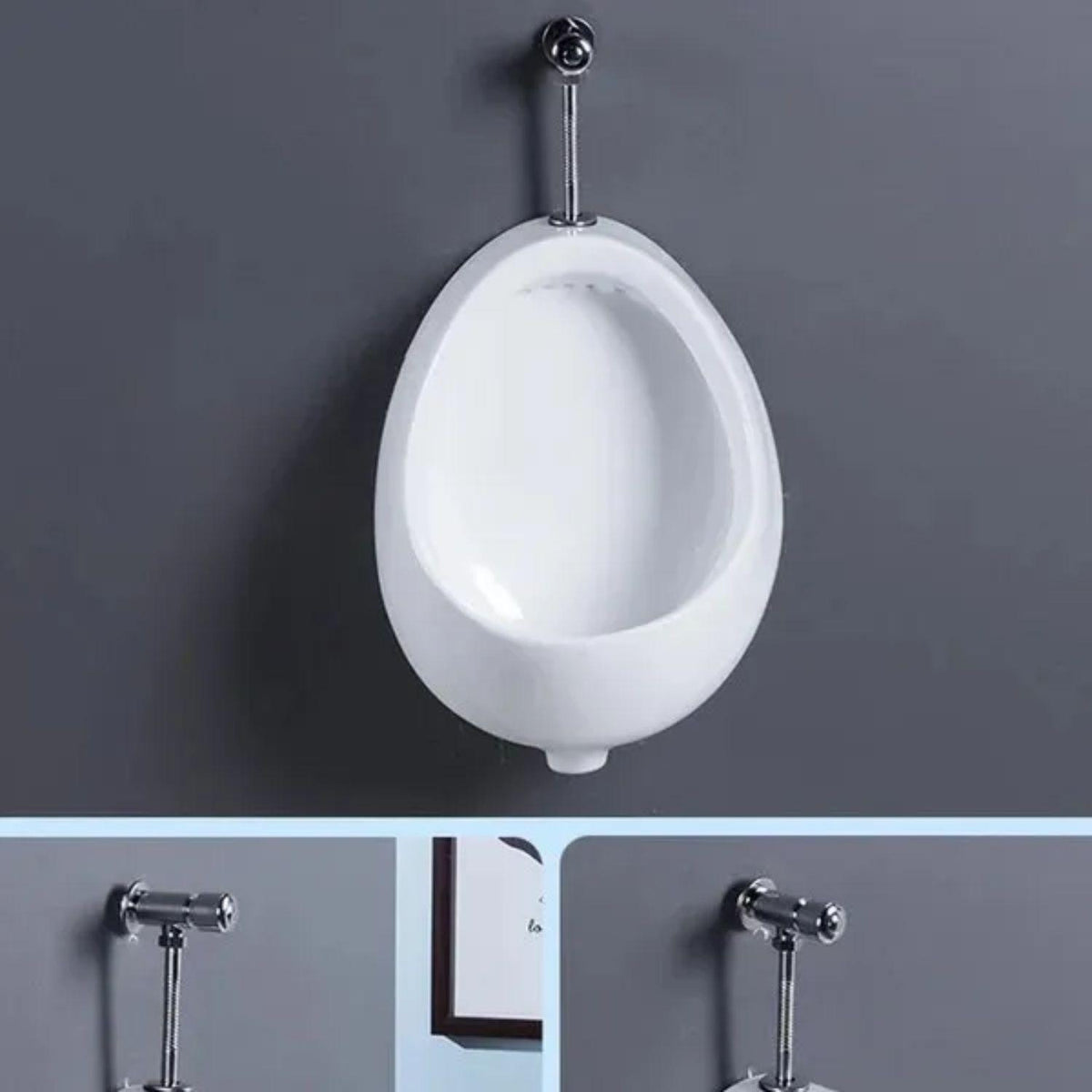 Kit Orinal en Porcelana 30x32x46 cm + Grifería Push Metálica Automática con Adaptador – Sistema Completo para Baño Institucional