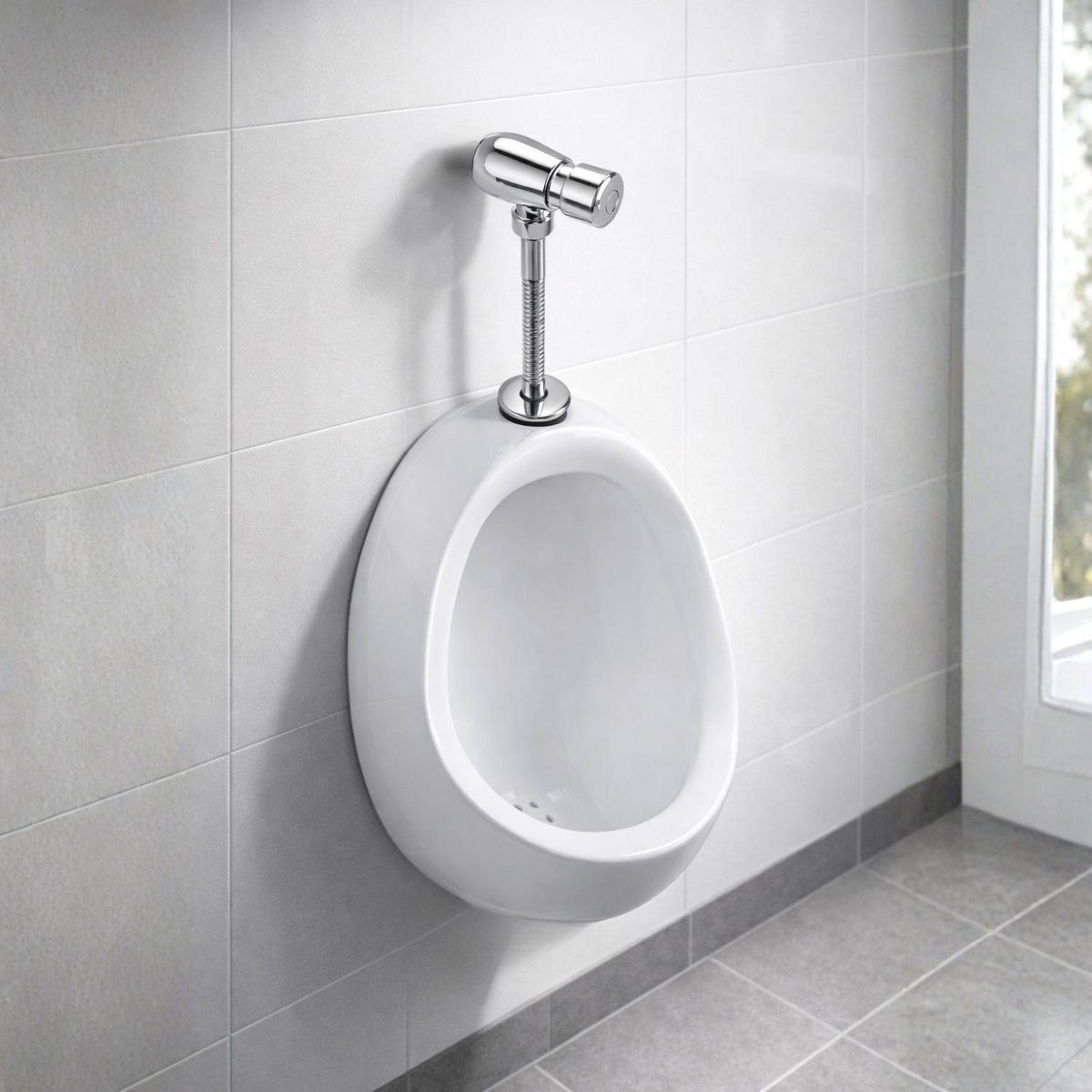 Kit Orinal en Porcelana 30x32x46 cm + Grifería Push Metálica Automática con Adaptador – Sistema Completo para Baño Institucional