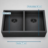 Lavaplatos Doble Negro En Acero Inoxidable 304 77 X 45 X 21 Cm - imagen 4