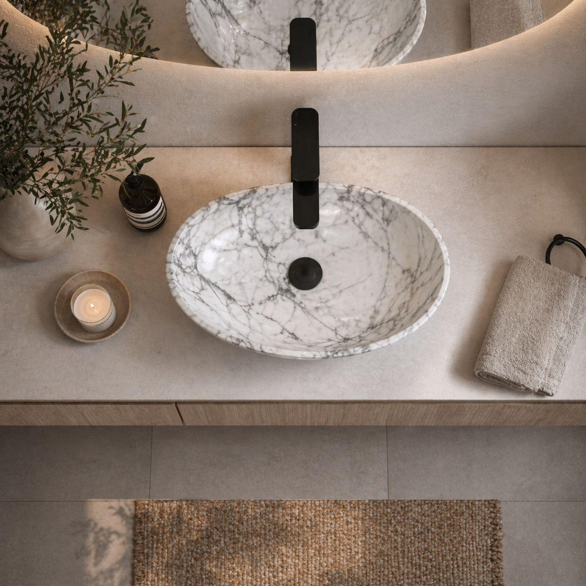 Lavamanos Estadio Oasi Mate 40x33x15 cm Tipo Vessel en Cerámica Marmolizada – Diseño Premium para Baño