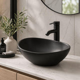 Lavamanos Ovalado Negro Sobreponer en Porcelana Premium – Diseño Moderno Tipo Vessel para Baño Elegante