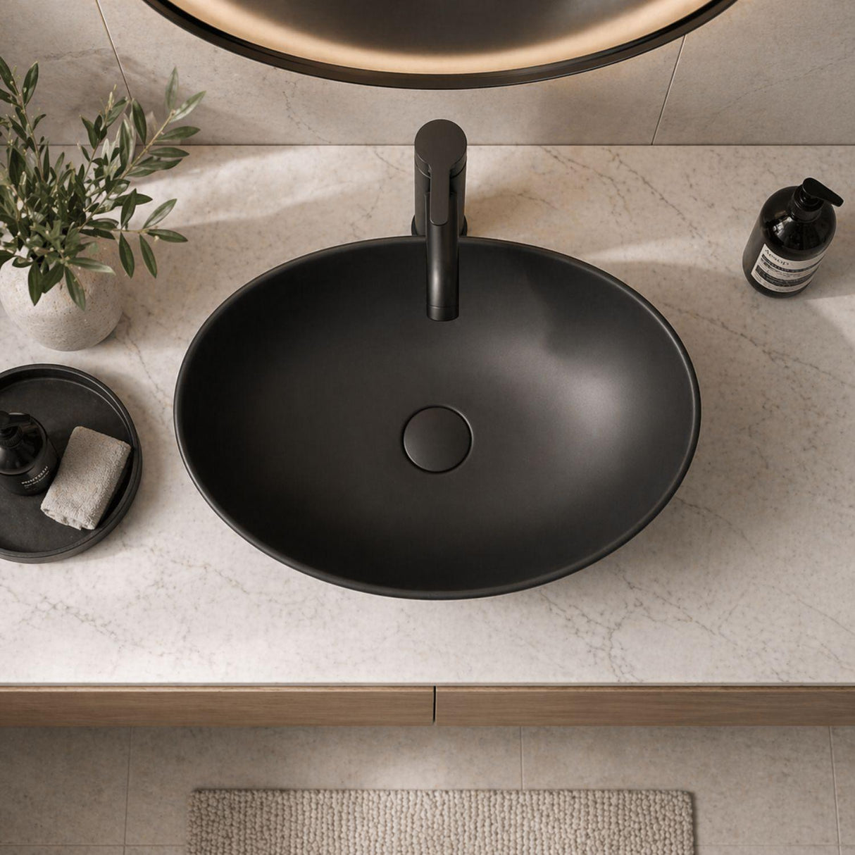 Lavamanos Ovalado Negro Sobreponer en Porcelana Premium – Diseño Moderno Tipo Vessel para Baño Elegante