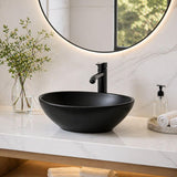 Lavamanos Ovalado Negro Sobreponer en Porcelana Premium – Diseño Moderno Tipo Vessel para Baño Elegante