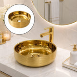 Lavamanos Redondo Dorado Tipo Vessel 36.5 cm | Lavabo Sobreponer Baño Moderno de Lujo