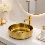 Lavamanos Redondo Dorado Tipo Vessel 36.5 cm | Lavabo Sobreponer Baño Moderno de Lujo