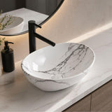 Lavamanos Sobreponer Carrara Mate 40x33x13 cm en Cerámica Tipo Vessel – Diseño Mármol para Baño Moderno