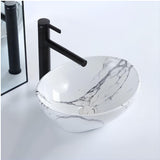 Lavamanos Sobreponer Carrara Mate 40x33x13 cm en Cerámica Tipo Vessel – Diseño Mármol para Baño Moderno