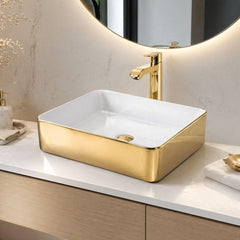 Lavamanos de Porcelana Vitrificada - Interior Blanco y Exterior Dorado