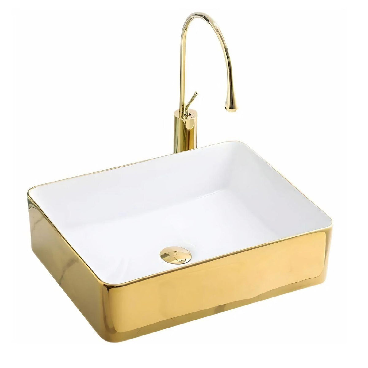 Lavamanos de Porcelana Vitrificada - Interior Blanco y Exterior Dorado