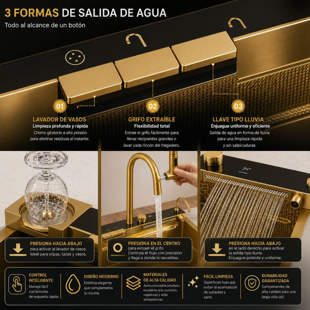 Lavaplatos Inteligente Full Oro 75 x 46 x 21 cm con Lava Vasos