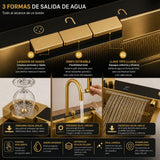 Lavaplatos Inteligente Full Oro 75x46x21 cm con Grifería Multifunción y Lava Vasos Premium
