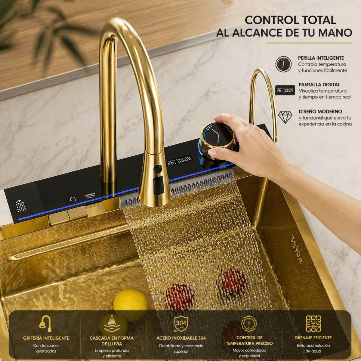 Lavaplatos Inteligente Full Oro 75 x 46 x 21 cm con Lava Vasos