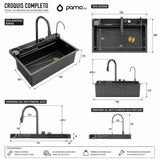 Lavaplatos Inteligente Negro 79x48x27 cm Multifunción – Fregadero Moderno con Cascada, Lava Vasos y Accesorios para Cocina