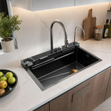 Lavaplatos Inteligente Negro 79x48x27 cm Multifunción – Fregadero Moderno con Cascada, Lava Vasos y Accesorios para Cocina