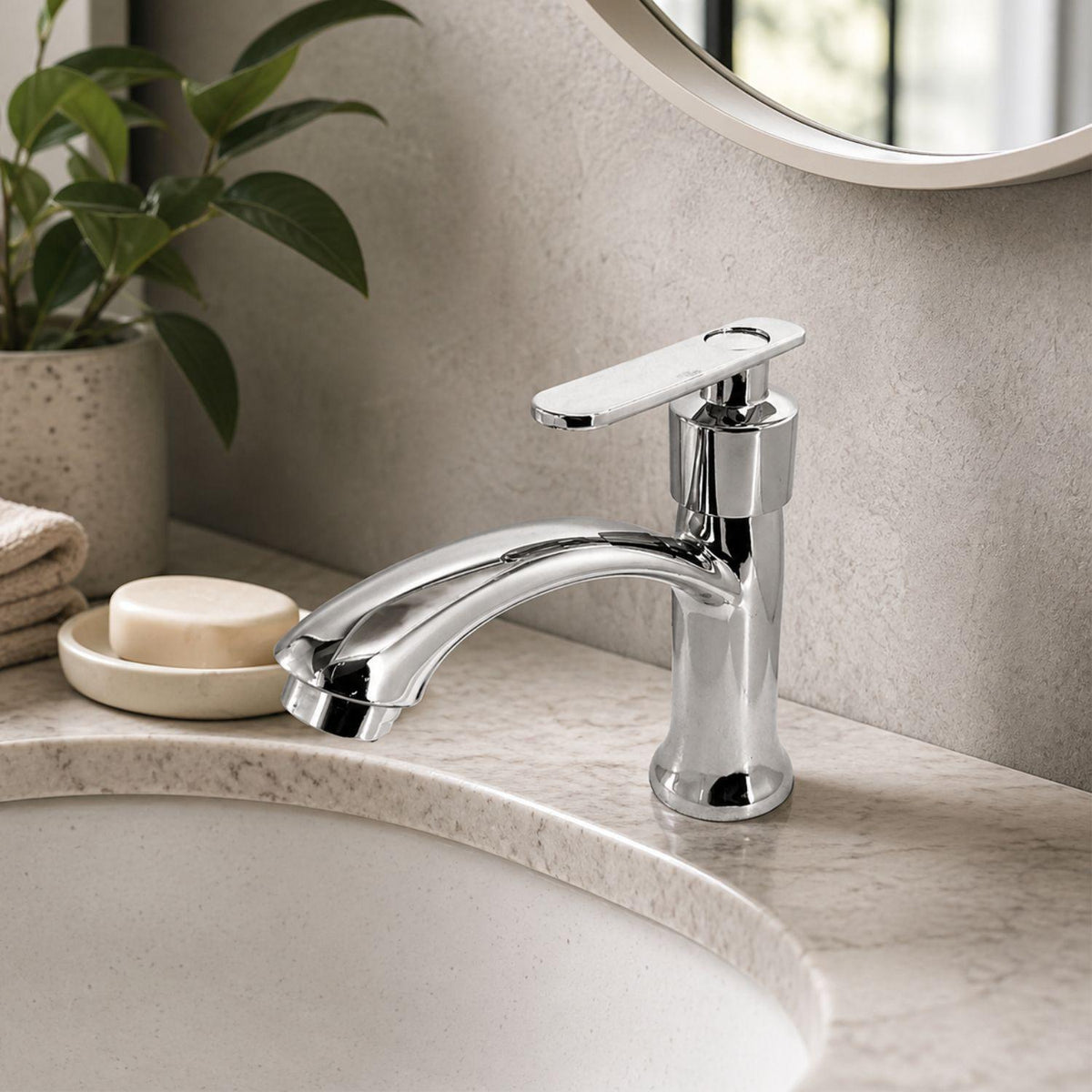 Llave Lavamanos Baja Cromada Agua Fría con Palanca | Grifo Compacto Baño Pamo Colombia