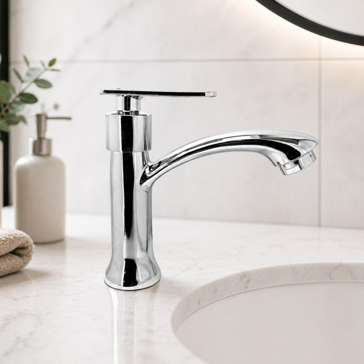 Llave Lavamanos Baja Cromada Agua Fría con Palanca | Grifo Compacto Baño Pamo Colombia