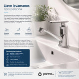 Llave Lavamanos Palanca Cuerpo Metalico Entrada Bronce Color Cromado